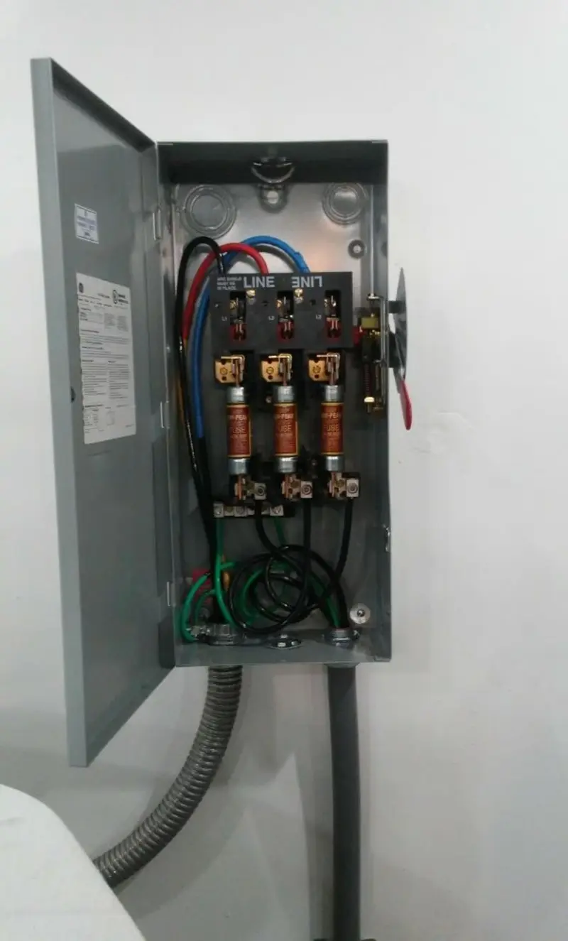 Three-phase disconnect switch installed for Electrical Wiring & Rewiring in Huxley
